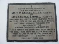 Mr TV Samuel, BA., BT and Mrs Kamala Samuel - Memorial Tablet